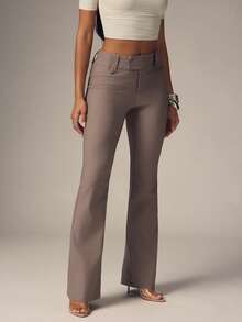 Denimoi Fashion Trouser Pants Boot Cut Trousers Brunch Date Night Dinner GNO Office Wear, Chic Business - Khaki - View 4