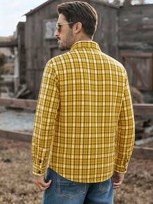 DREXORIN Men's Street Fashion Plaid Single-Breasted Long Sleeve Shirt - Yellow - View 2