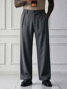 Manfinity Homme Men's White Draped Comfortable Casual Spring/Summer Pants - Dark Grey - View 4
