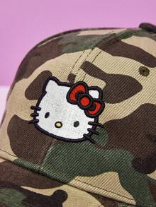 HELLO KITTY AND FRIENDS | Joivida 女士迷彩棒球帽，卡通刺繡設計，街頭風設計，可調節尺寸，輕盈透氣，時尚戶外帽，適合日常穿著、旅行、運動和度假 - 軍綠色 - 查看 2
