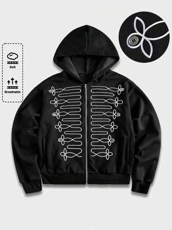 Street Life Men's Hooded Zip-Up Casual Versatile Daily Long Sleeve Sweatshirt
