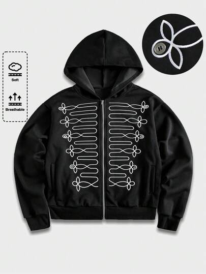 Street Life Men's Hooded Zip-Up Casual Versatile Daily Long Sleeve Sweatshirt