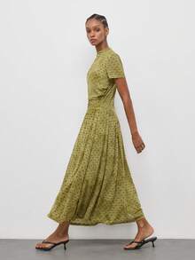 Maija Vestido elegante vintage francés casual de verano para mujer con lunares verdes, para escapada urbana, uso diario, fiesta, cita, brunch y té - Verde Oliva - Ver 6