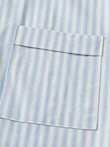MENRIVO 1件男士寬鬆條紋口袋襯衫 - 彩色 - 查看 6