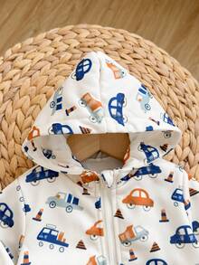 SHEIN Newborn Baby Girl Autumn/Winter Cute Casual Versatile Cartoon Pattern Hooded Jacket - Apricot - View 4