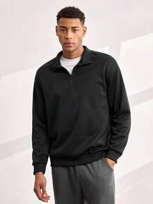 Driftmere Men's Stand Collar Zip-Up Casual Versatile Daily Wear Long Sleeve Sweatshirt - Black - View 5