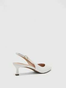 CUCCOO BIZCHIC Women's Black Pointed Toe Kitten Heel Sexy Fashion Backstrap High Heel Pumps, Versatile For Daily Commute, Casual, Work For Christmas - White - View 8