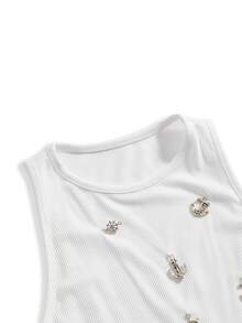 ROMWE Grunge Punk Y2K Punk Metal Cross Decor Fitted Cropped Women Tank Top - White - View 8