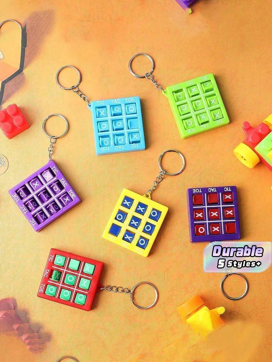 24 Buah - Gantungan Kunci Aneka Warna untuk Hadiah Pesta, Liontin Tas Ransel Mini, Pengisi Tas Hadiah Pesta Ulang Tahun, Puzzle, Permainan Putar, Tic-Tac-Toe, Catur Bundar (Beberapa Warna dan Gaya Acak) - MultiWarna - View 1