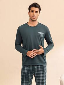 SHEIN Men's Casual Plaid Loungewear Set - Olive Green - View 5