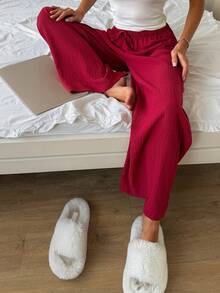 DAZY Women's Comfortable Casual Textured Drawstring Waist Long Pants Pajama Bottoms Fall - Burgundy - View 5
