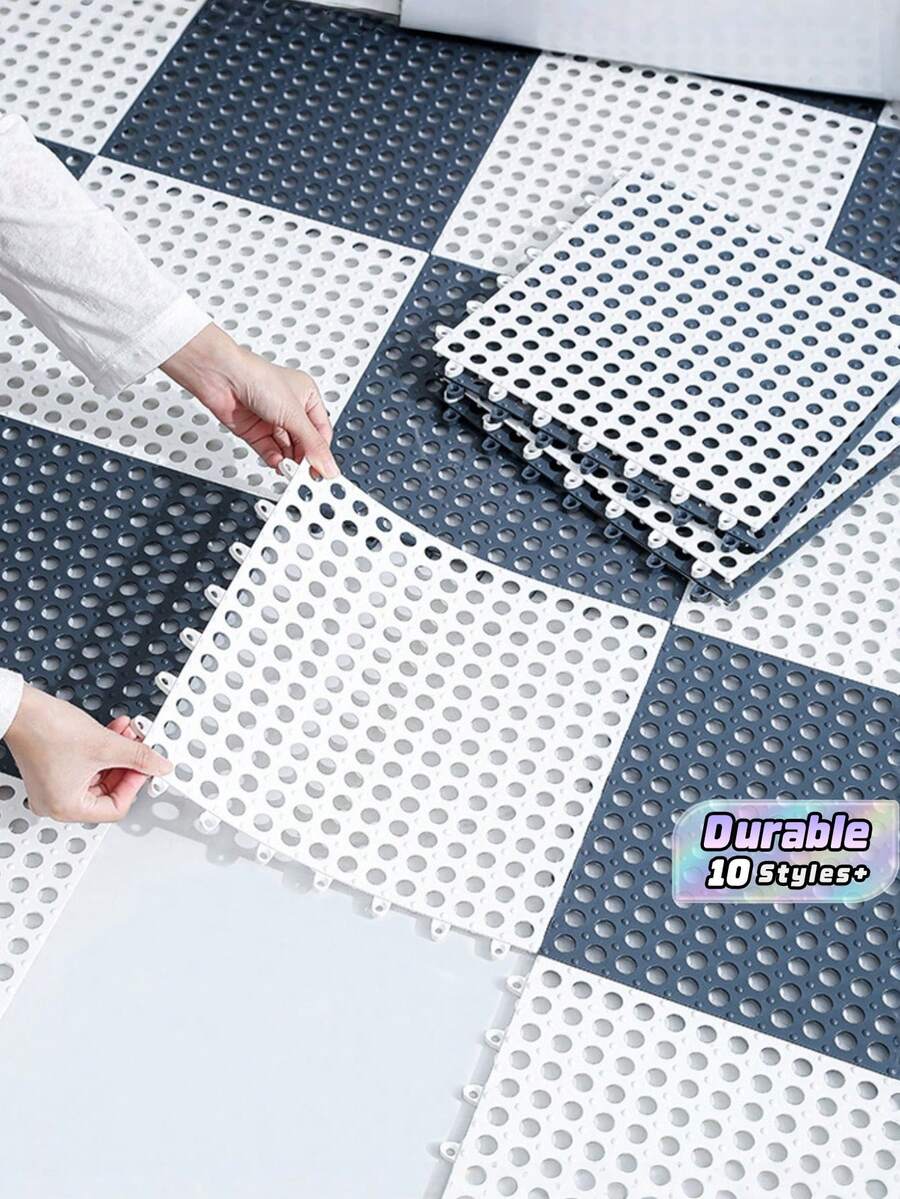 10 Pieces Per Set, Multi-Color Hollow Plastic Waterproof Pool Mats, Interlocking Floor Tiles With Drainage Holes, Anti-Slip Shower Mats, Bathroom Accessories, Colorful Grid Mats Suitable For Terraces, Balconies, Dog Kennels And Poultry Farms - multicolor - View 1