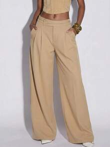 Normani Women's Fashion Versatile Commute Solid Color Wide Leg Long Pants - Apricot - View 4