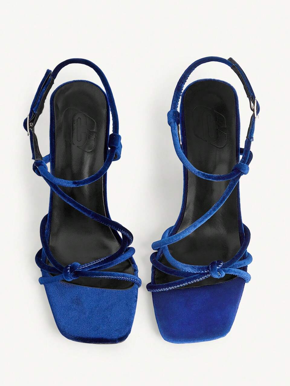 CUCCOO CHICEST Dark Blue Suede Kinky Straps Square Toe Sandals Women's, Temperament High Heels Open-Toed High Heels
