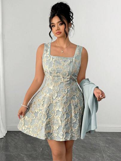 Elenzga Plus Size Women's Elegant Celestial Chiffon Shawl Cover-Up Jacquard Spaghetti Strap A-Line Dress Wedding Cocktail Formal Blue Light Blue Fall Outfits