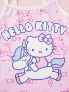 HELLO KITTY AND FRIENDS | SHEIN Young Girl Letter Cartoon Print Contrast Trim Camisole & 4-Corner Panty Set - Pink - View 5