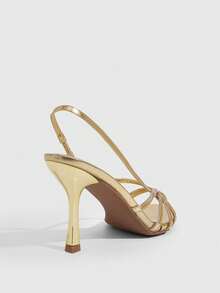 CUCCOO SZL Sandal Hak Tinggi dengan Tali Silang Emas Mengkilap di Bagian Belakang, Sepatu Stiletto Ujung Terbuka untuk Gaya Pesta Wanita - Emas - View 3