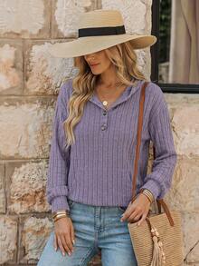 EMERY ROSE Half-Open Entrance Access Sweatshirt Travel Deep Purple Autumn Casual - Purple - View 3
