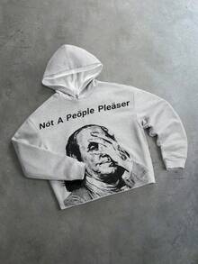 PAVTROS Men's Slogan Print Long Sleeve Casual Hoodie - Grey - View 1