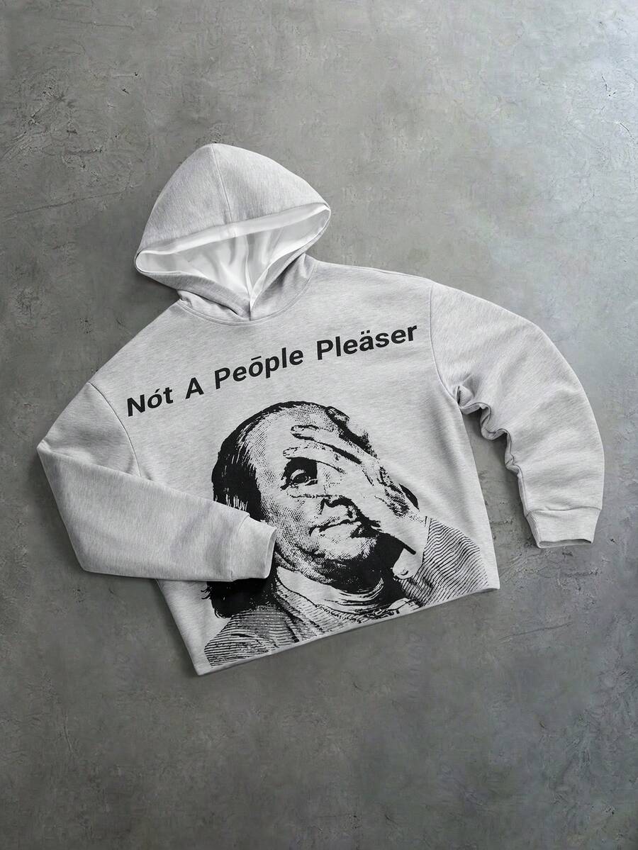 PAVTROS Men's Slogan Print Long Sleeve Casual Hoodie - Grey - View 1