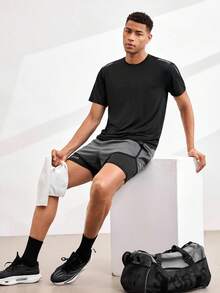 Men's Quick-Dry Breathable Mesh Short Sleeve T-Shirt, Fitness Running Sports Top - Black - View 7