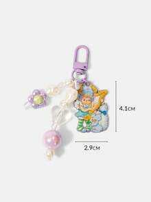 Strawberry Shortcake X SHEIN 1PC Purple Cartoon Flower Pearl Short Chain Car Keychain Pendant Bag Decoration - Multicolor - View 7
