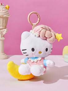 HELLO KITTY AND FRIENDS | POKOJA LAND 1個聯名3D絨毛吊飾，坐於新月形狀，可愛甜美設計，適合女孩，可掛在包包、鑰匙、書包上，生日或週年紀念的可愛禮物 - 白色 - 查看 5