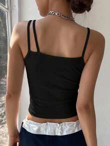 FRIFUL Women's Summer Solid Color Asymmetrical Camisole Top - Black - View 5