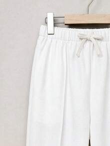 SHEIN Tween Boy Casual Solid Color Toothpick Pleat Decor Drawstring Elastic Waist Long Pants, Suitable For Autumn, Spring, Winter, Ideal For Outdoor Play, School, Street Style, Party Casual, High Cost-Performance - White - View 5