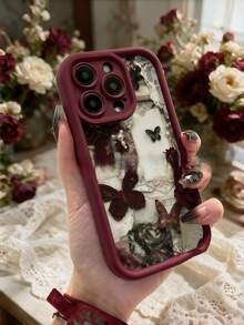 Wine Red Butterfly Cream Texture Case For 17/16/15 – Soft Silicone Fashion Cover, Shockproof Protection - Multicolor - View 3