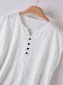 Rusticease Women's Casual Button-Up Textured Shirt For Summer Daily Wear - White - View 4