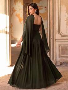 Aureia Plus Size Elegant Classy Olive Green Strapless Ruched Applique Shawl Asymmetrical A-Line Dress Wedding Formal Evening Dinner Winter - Army Green - View 2