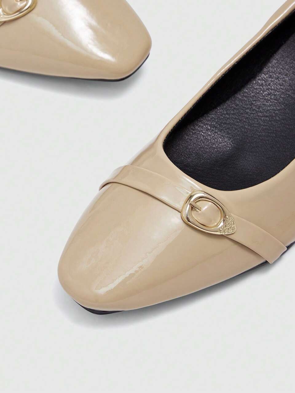 CUCCOO BIZCHIC Women's Apricot Metal Buckle Square Toe Thick Heel Versatile Comfortable Workplace Shoes Commuting Low Vamp Low Heel Work Shoes Fall Shoes