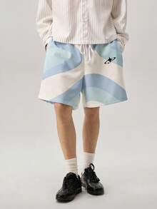 Loose Fit Men's Color Block Print Sports Shorts, Suitable For Summer Wear - Multicolor - View 1