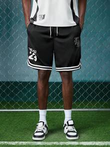 EVRINFINITE Men's Summer Casual Fashion Sports Basketball Shorts, Drawstring Elastic Mesh Quick-Dry Knee-Length Shorts - Black - View 1
