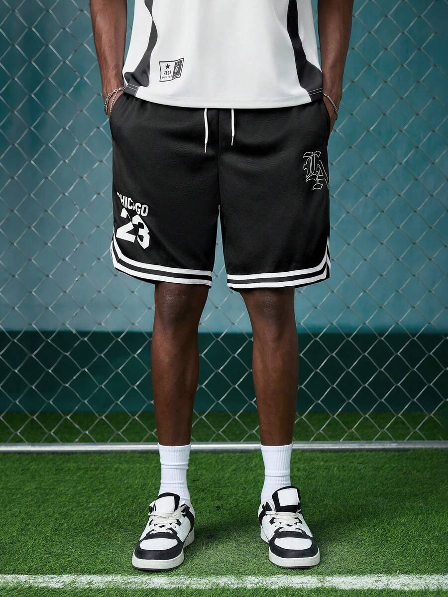EVRINFINITE Men's Summer Casual Fashion Sports Basketball Shorts, Drawstring Elastic Mesh Quick-Dry Knee-Length Shorts - Black - View 1