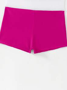 Swim Lushoire 女款純色抓皺荷葉袖連身泳衣，度假適用 - 玫紅色 - 查看 6