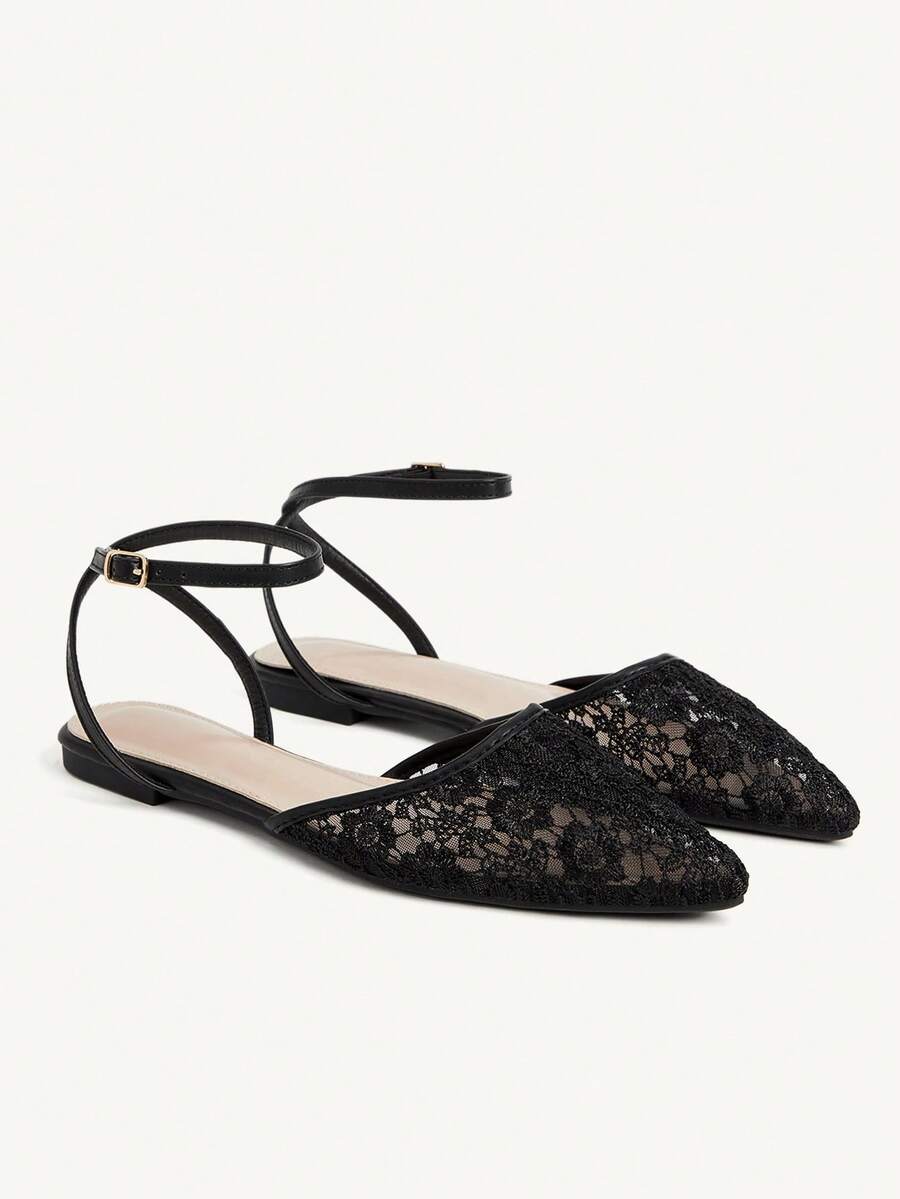 CUCCOO CHICEST Women's Mesh Embroidered Flat-Soled Shoes - Black - View 1