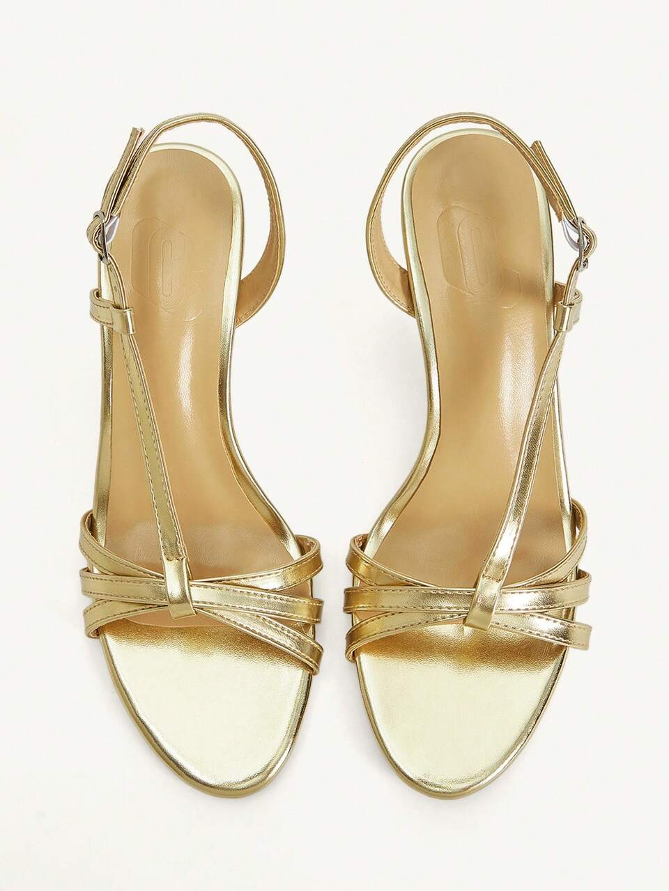 CUCCOO CHICEST French Metal Gold Kink Strap Round Toe Backstrap Sandals Women's, Temperament High Heel Open-Toed High Heels