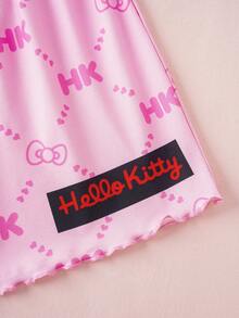 HELLO KITTY AND FRIENDS | SHEIN 少女可愛卡通印花細肩帶上衣與短褲居家服套裝 - 粉色 - 查看 6