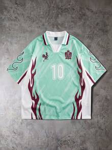 ROMWE MEN Prep 男士法國國家足球隊球衣 T-shirt，適合春夏日常穿著 - 彩色 - 查看 1