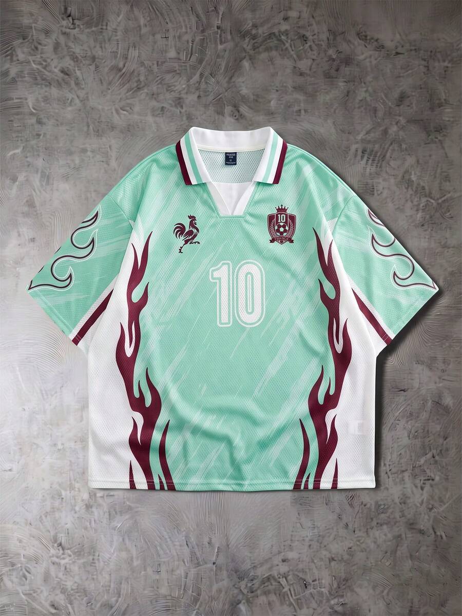 ROMWE MEN Prep 男士法國國家足球隊球衣 T-shirt,適合春夏日常穿著 - 彩色 - 查看 1