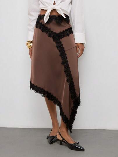 Maija Women's Lace Patchwork Asymmetrical Hem Skirt