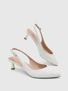 CUCCOO BIZCHIC Women's Black Pointed Toe Kitten Heel Sexy Fashion Backstrap High Heel Pumps, Versatile For Daily Commute, Casual, Work For Christmas - White - View 9