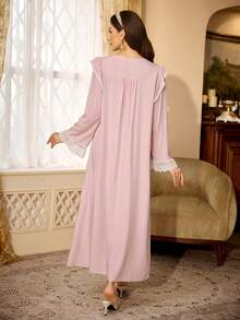 PalaceNights Camisola Feminina Estilo Court com Renda, Manga Longa e Caimento Solto - Rosa empoeirado - Visão 2