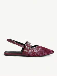 CUCCOO CHICEST Ladies, Willow Nails, Buckles, Flat Shoes. - Burgundy - View 3