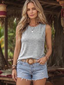 Holdful Holdful Summer Casual Loose Fit Round Neck Sleeveless Top, Fashionable And Versatile - Grey - View 1