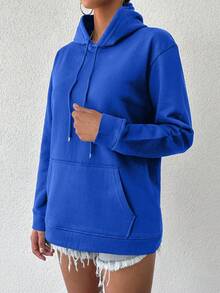 EURMUSE Women's Solid Color Drawstring Hoodie - Royal Blue - View 4