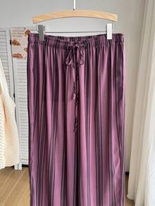 Comfortcana Plus Size Casual Versatile Striped Drawstring Waist Long Pants For Daily Wear - Watermelon Pink - View 3
