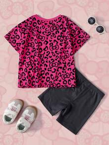 HELLO KITTY AND FRIENDS | SHEIN Kleine Mädchen Buchstaben Cartoon Muster Kurzarm T-Shirt und Shorts Lässig Alltag Set - Verschiedenfarbig - Übersicht 2